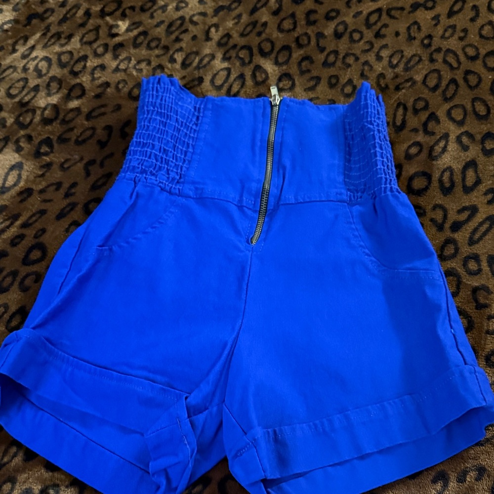 2 Cute Royal Blue High-Waisted Women's Shorts